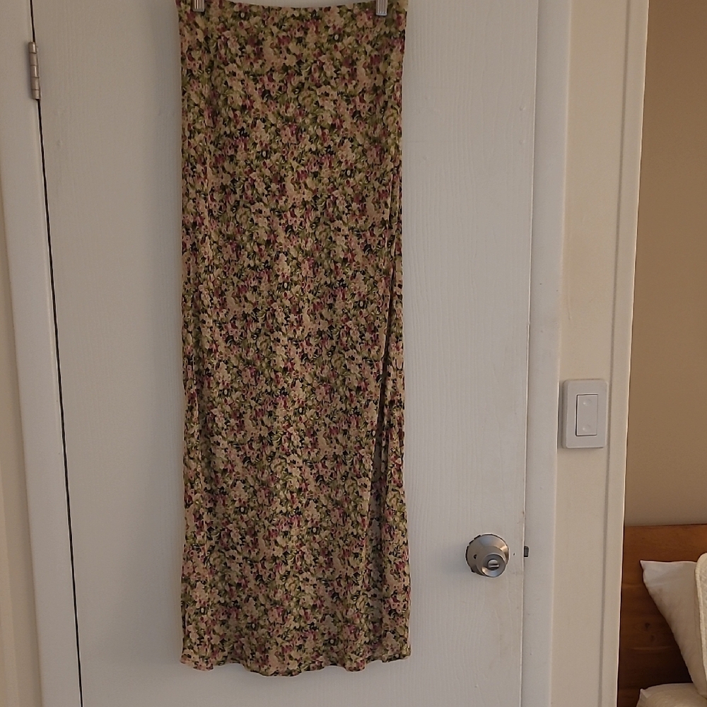 Floral Maxi Skirt - Green and Pink